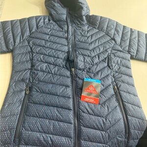 Columbia Women's Navy Puffer Jacket with Light Blue Dot Print